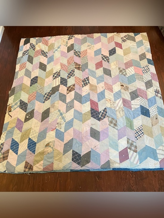 Other - VTG Handmade Hand Quilted Diamond Scrap 70x 75 Twin Throw Quilt Farmhouse